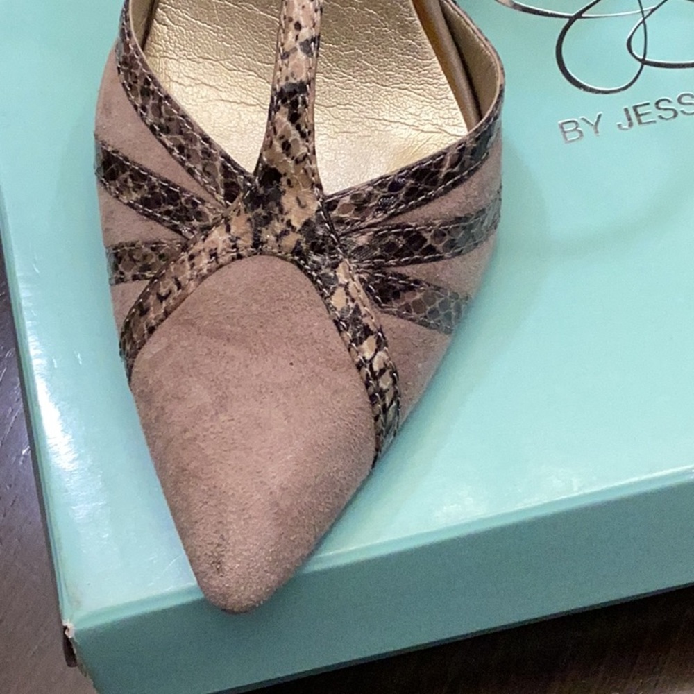 Jessica Simpson Brown and Tan Heels with Ankle Strap - Picture 2 of 5